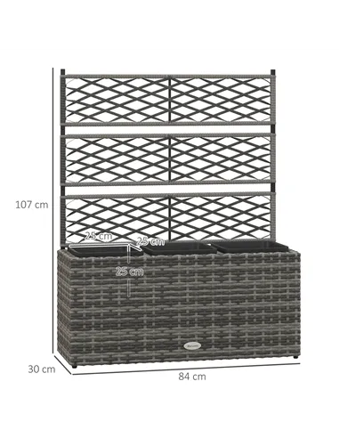 Outsunny 33L Garden PE Rattan Planter with Trellis, Free Standing Flower Raised Bed for Garden, Garden Planter for Climbing Plan