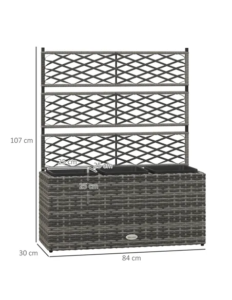 Outsunny 33L Garden PE Rattan Planter with Trellis, Free Standing Flower Raised Bed for Garden, Garden Planter for Climbing Plan