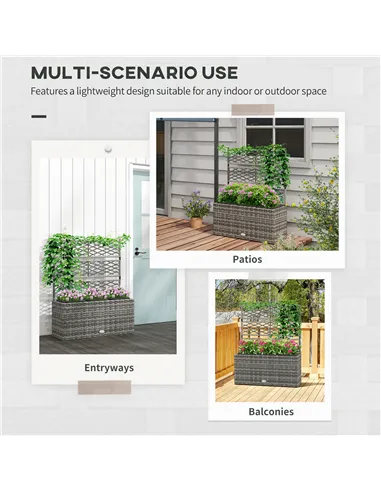 Outsunny 33L Garden PE Rattan Planter with Trellis, Free Standing Flower Raised Bed for Garden, Garden Planter for Climbing Plan