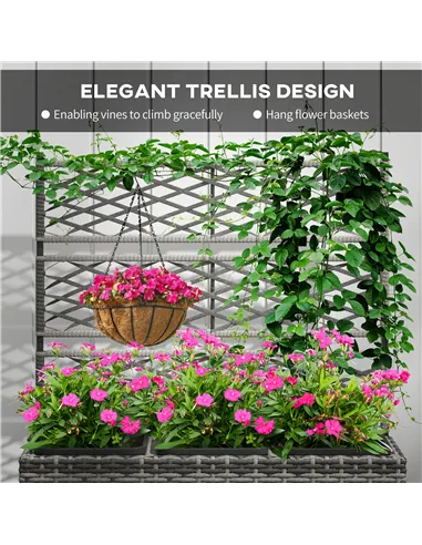 Outsunny 33L Garden PE Rattan Planter with Trellis, Free Standing Flower Raised Bed for Garden, Garden Planter for Climbing Plan