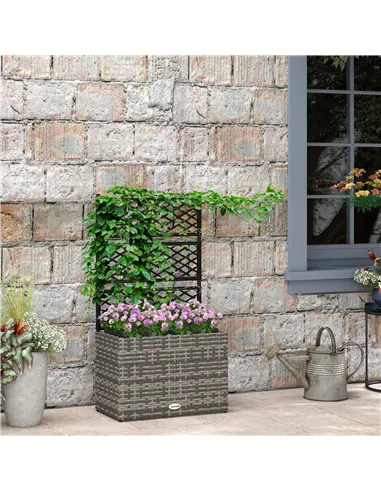 Outsunny 22 L Rattan Planter with Trellis, Freestanding Raised Beds for Garden with Two Plant Boxes, Outdoor Planter for Climbin