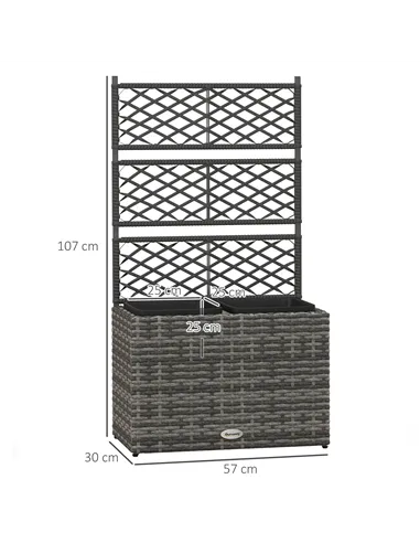 Outsunny 22 L Rattan Planter with Trellis, Freestanding Raised Beds for Garden with Two Plant Boxes, Outdoor Planter for Climbin