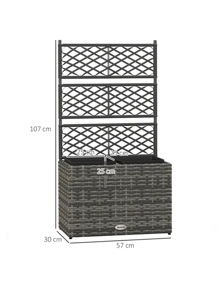 Outsunny 22 L Rattan Planter with Trellis, Freestanding Raised Beds for Garden with Two Plant Boxes, Outdoor Planter for Climbin