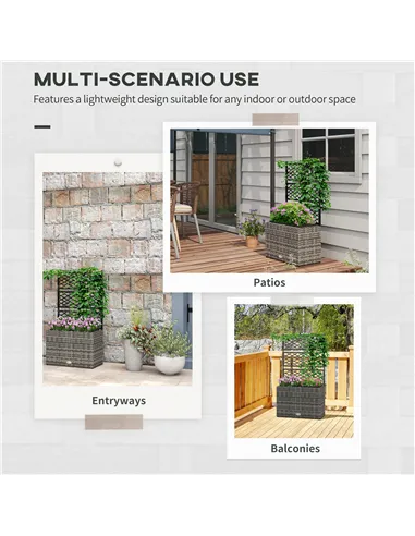 Outsunny 22 L Rattan Planter with Trellis, Freestanding Raised Beds for Garden with Two Plant Boxes, Outdoor Planter for Climbin