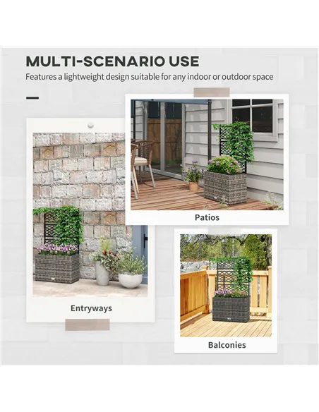 Outsunny 22 L Rattan Planter with Trellis, Freestanding Raised Beds for Garden with Two Plant Boxes, Outdoor Planter for Climbin