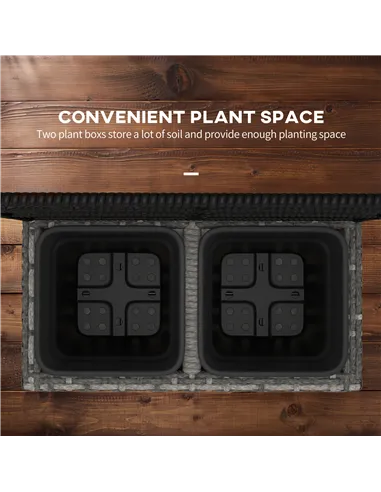 Outsunny 22 L Rattan Planter with Trellis, Freestanding Raised Beds for Garden with Two Plant Boxes, Outdoor Planter for Climbin