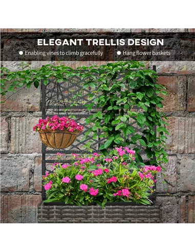 Outsunny 22 L Rattan Planter with Trellis, Freestanding Raised Beds for Garden with Two Plant Boxes, Outdoor Planter for Climbin