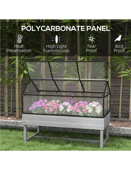 Outsunny 60 x 120cm Raised Garden Bed with Wooden Base - Grey