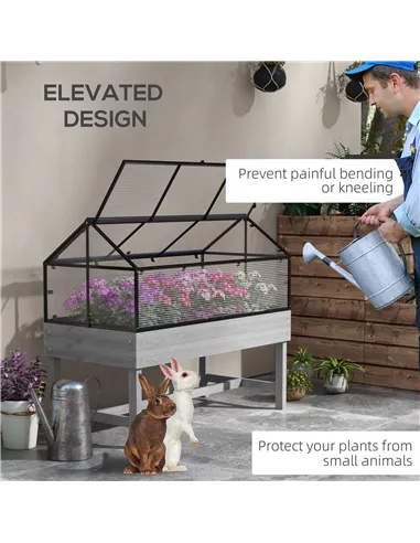 Outsunny 60 x 120cm Raised Garden Bed with Wooden Base - Grey