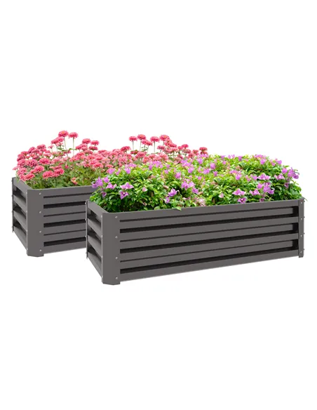 Outsunny Set of Two 110 x 50cm Steel Planter Boxes -  Dark Grey