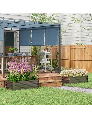 Outsunny Set of Two 110 x 50cm Steel Planter Boxes -  Dark Grey