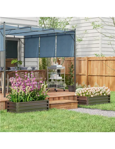 Outsunny Set of Two 110 x 50cm Steel Planter Boxes -  Dark Grey