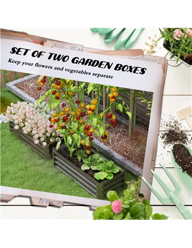 Outsunny Set of Two 110 x 50cm Steel Planter Boxes -  Dark Grey