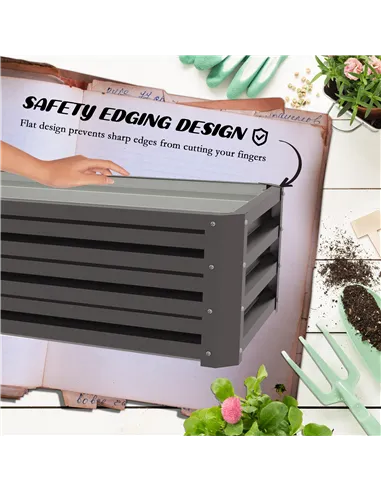 Outsunny Set of Two 110 x 50cm Steel Planter Boxes -  Dark Grey