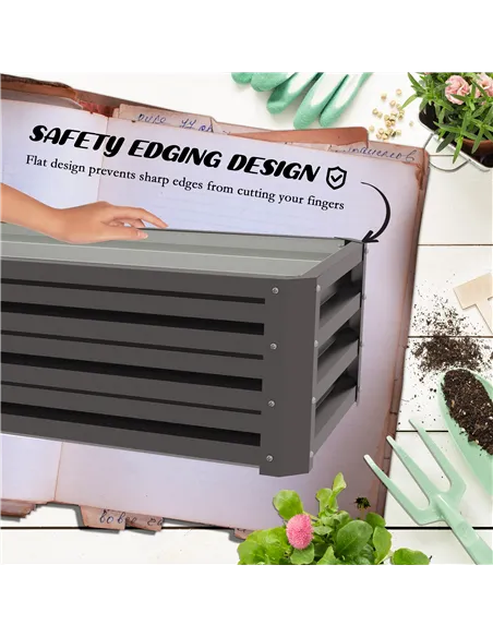 Outsunny Set of Two 110 x 50cm Steel Planter Boxes -  Dark Grey