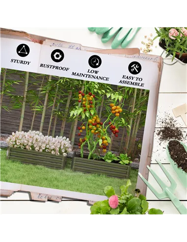 Outsunny Set of Two 110 x 50cm Steel Planter Boxes -  Dark Grey