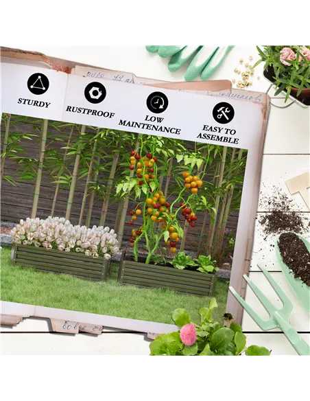 Outsunny Set of Two 110 x 50cm Steel Planter Boxes -  Dark Grey