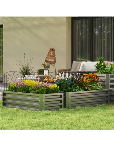 Outsunny Set of Two 110 x 50cm Steel Planter Boxes -  Dark Grey