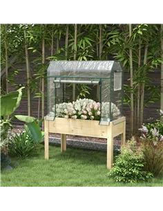 Outsunny Wooden Planter Box with Greenhouse Cover and Bed Liner, Raised Garden Bed for Vegetables, Flowers, Herbs 2