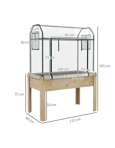 Outsunny Wooden Planter Box with Greenhouse Cover and Bed Liner, Raised Garden Bed for Vegetables, Flowers, Herbs