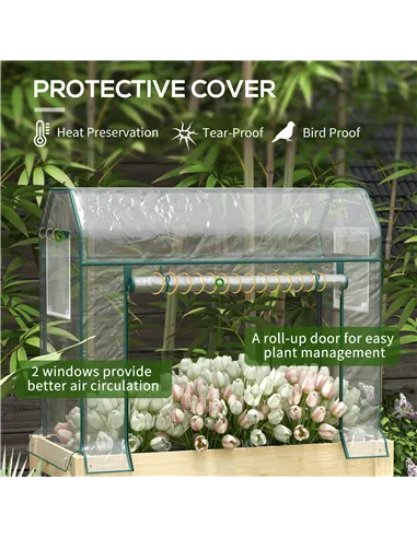 Outsunny Wooden Planter Box with Greenhouse Cover and Bed Liner, Raised Garden Bed for Vegetables, Flowers, Herbs
