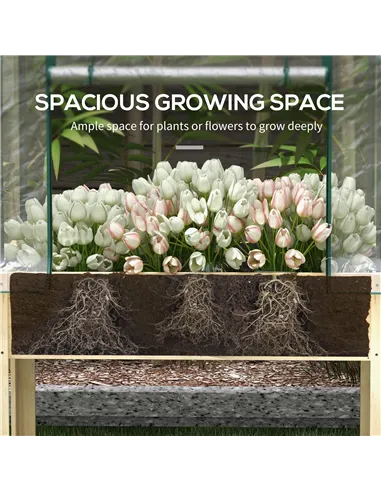 Outsunny Wooden Planter Box with Greenhouse Cover and Bed Liner, Raised Garden Bed for Vegetables, Flowers, Herbs
