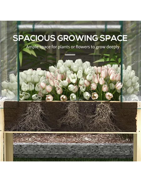 Outsunny Wooden Planter Box with Greenhouse Cover and Bed Liner, Raised Garden Bed for Vegetables, Flowers, Herbs