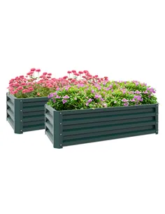 Outsunny Set of Two 110 x 65cm Steel Planter Boxes - Green