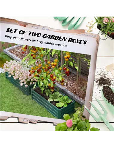 Outsunny Set of Two 110 x 65cm Steel Planter Boxes - Green