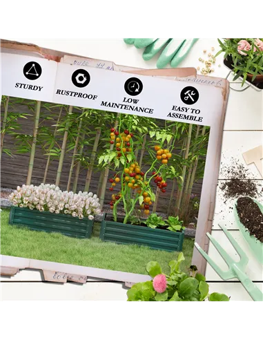 Outsunny Set of Two 110 x 65cm Steel Planter Boxes - Green