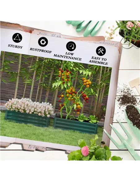 Outsunny Set of Two 110 x 65cm Steel Planter Boxes - Green