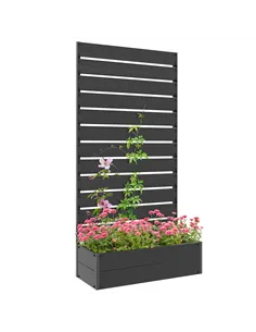 Outsunny Raised Bed for Garden, Planter with Trellis for Climbing Plants, Vines, Planter Box with Drainage Gap, Black