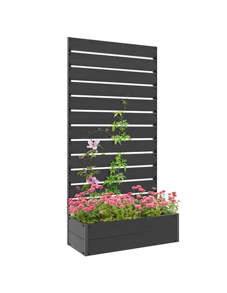 Outsunny Raised Bed for Garden, Planter with Trellis for Climbing Plants, Vines, Planter Box with Drainage Gap, Black