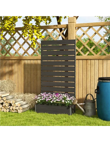 Outsunny Raised Bed for Garden, Planter with Trellis for Climbing Plants, Vines, Planter Box with Drainage Gap, Black