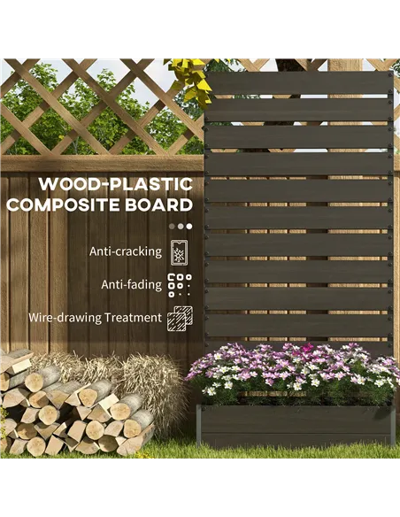 Outsunny Raised Bed for Garden, Planter with Trellis for Climbing Plants, Vines, Planter Box with Drainage Gap, Black