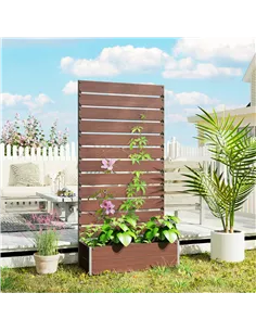 Outsunny Raised Bed for Garden, Planter with Trellis for Climbing Plants, Vines, Planter Box with Drainage Gap, Light Brown 2