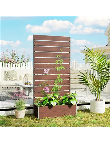 Outsunny Raised Bed for Garden, Planter with Trellis for Climbing Plants, Vines, Planter Box with Drainage Gap, Light Brown