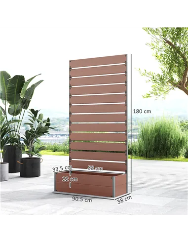 Outsunny Raised Bed for Garden, Planter with Trellis for Climbing Plants, Vines, Planter Box with Drainage Gap, Light Brown