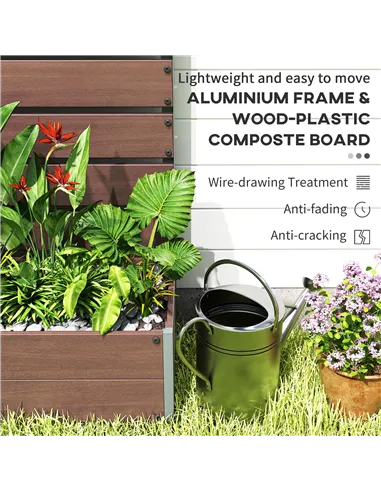 Outsunny Raised Bed for Garden, Planter with Trellis for Climbing Plants, Vines, Planter Box with Drainage Gap, Light Brown