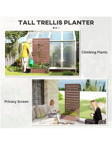 Outsunny Raised Bed for Garden, Planter with Trellis for Climbing Plants, Vines, Planter Box with Drainage Gap, Light Brown