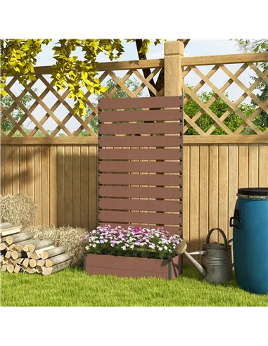 Outsunny Raised Bed for Garden, Planter with Trellis for Climbing Plants, Vines, Planter Box with Drainage Gap, Light Brown