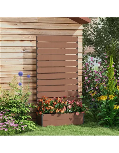 Outsunny Raised Bed for Garden, Planter with Trellis for Climbing Plants, Vines, Planter Box with Drainage Gap, Light Brown