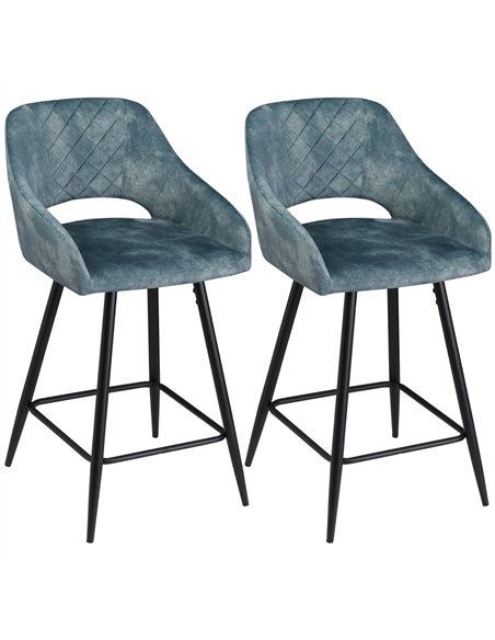 HOMCOM Bar Stools Set of 2, Velvet-Touch Fabric Counter Height Bar Chairs, Kitchen Stools with Steel Legs for Dining Area, Kitch