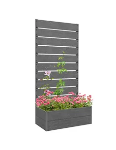 Outsunny 34 x 69.5cm Garden Planter Box, with Back Trellis, Grey