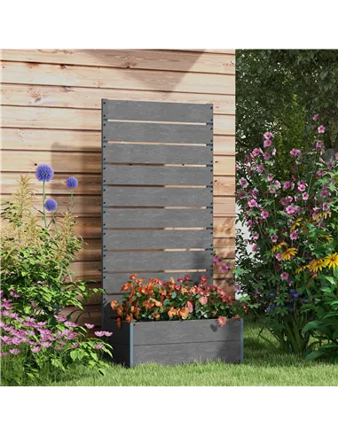Outsunny 34 x 69.5cm Garden Planter Box, with Back Trellis, Grey