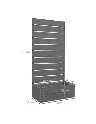 Outsunny 34 x 69.5cm Garden Planter Box, with Back Trellis, Grey