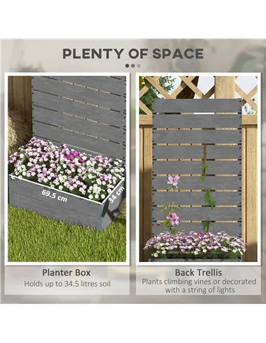 Outsunny 34 x 69.5cm Garden Planter Box, with Back Trellis, Grey