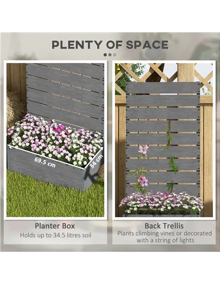Outsunny 34 x 69.5cm Garden Planter Box, with Back Trellis, Grey