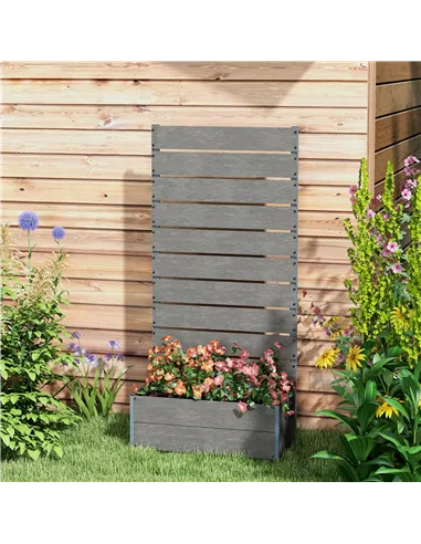 Outsunny 34 x 69.5cm Garden Planter Box, with Back Trellis, Grey