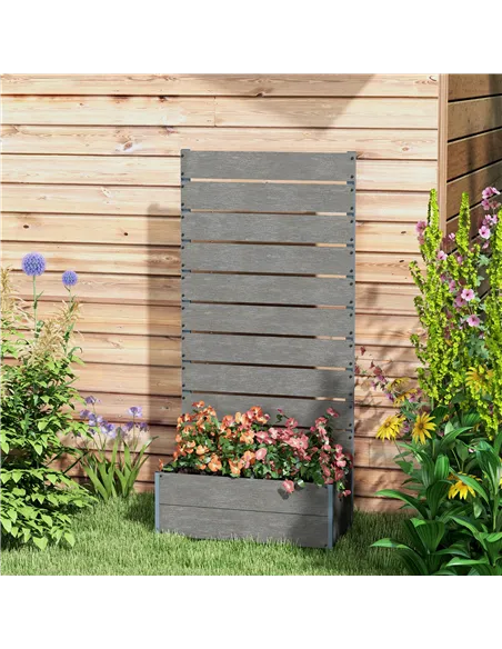 Outsunny 34 x 69.5cm Garden Planter Box, with Back Trellis, Grey